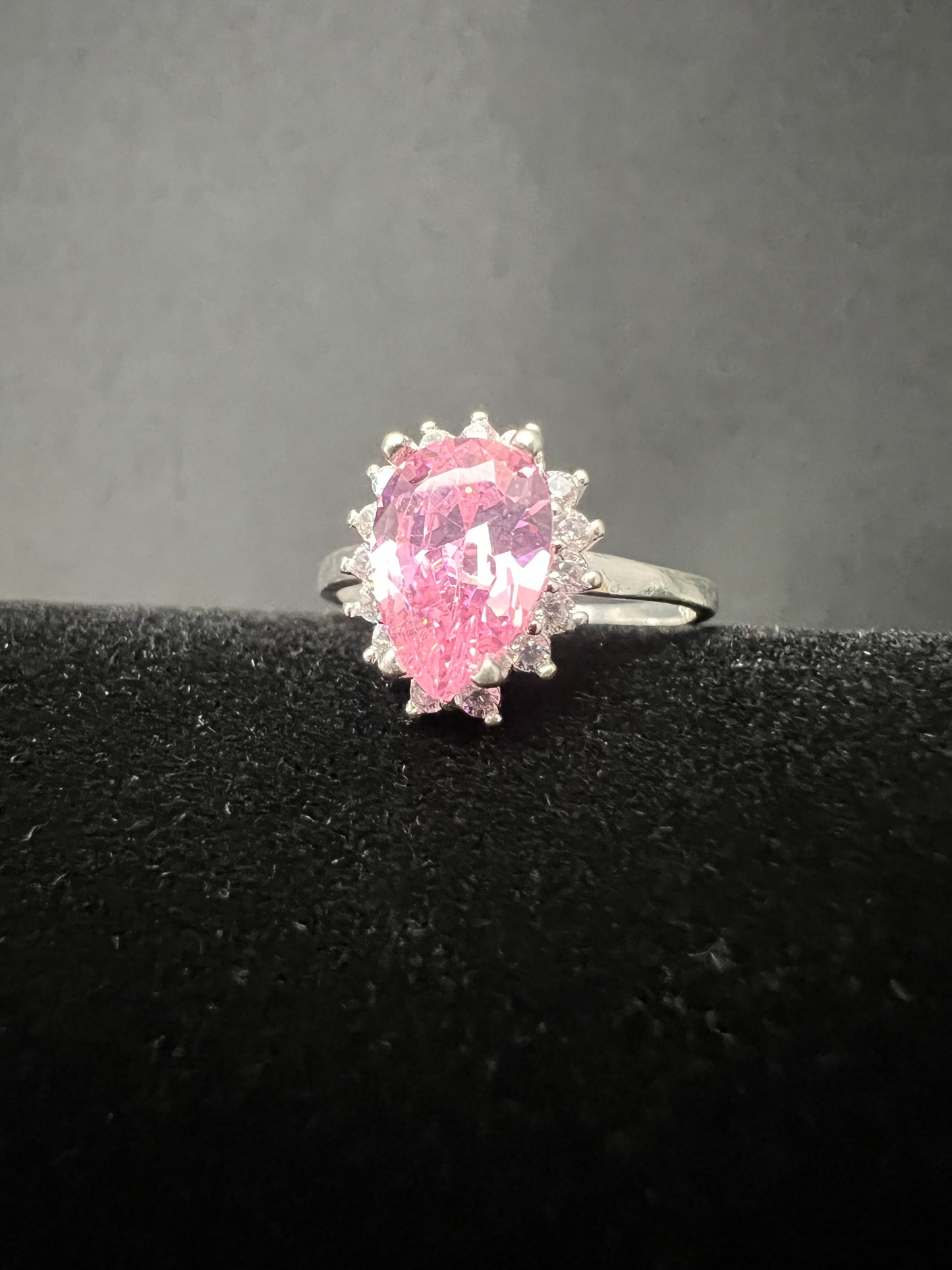 Pink Teardrop Ring 925 Sterling Silver