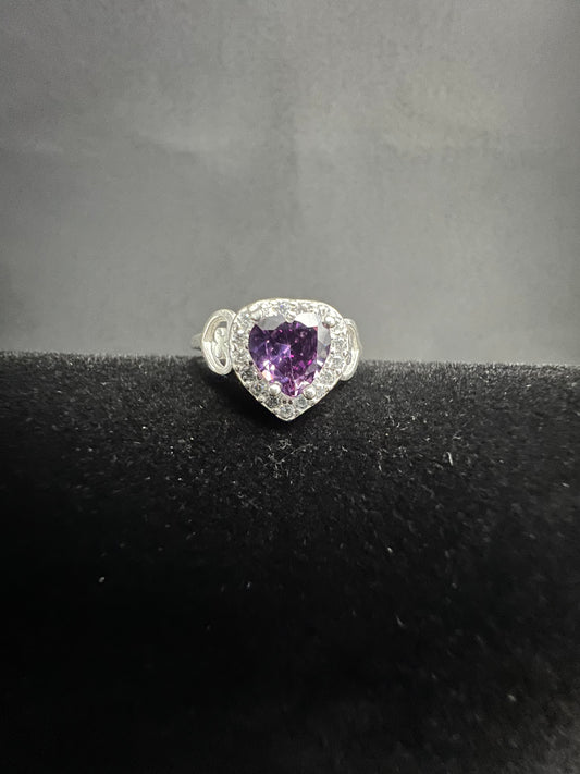 Amethyst Purple Heart Ring  925 Sterling Silver