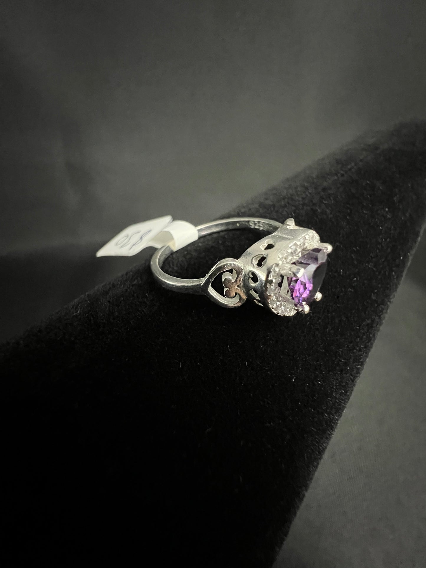 Amethyst Purple Heart Ring  925 Sterling Silver