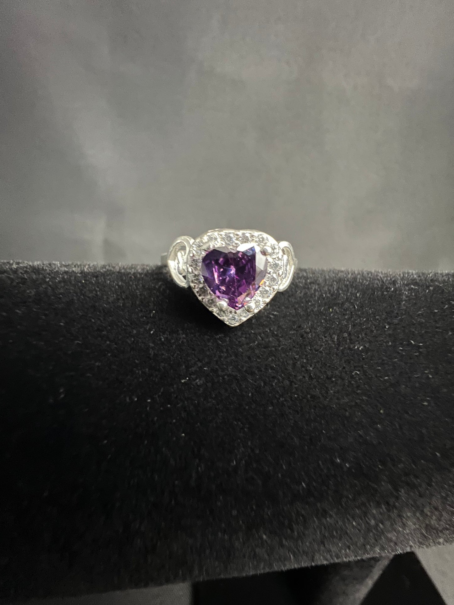 Amethyst Purple Heart Ring  925 Sterling Silver