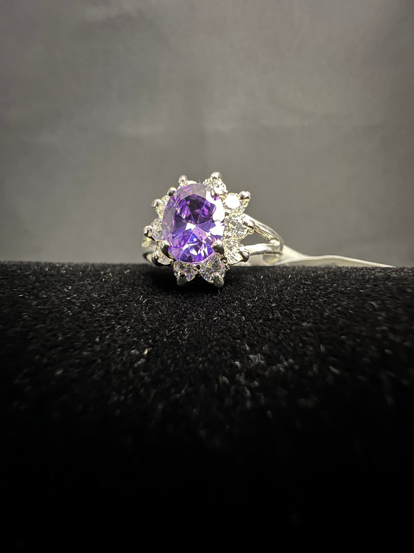 Amethyst Purple Oval Ring w/ CZ Stones.925 Sterling Silver