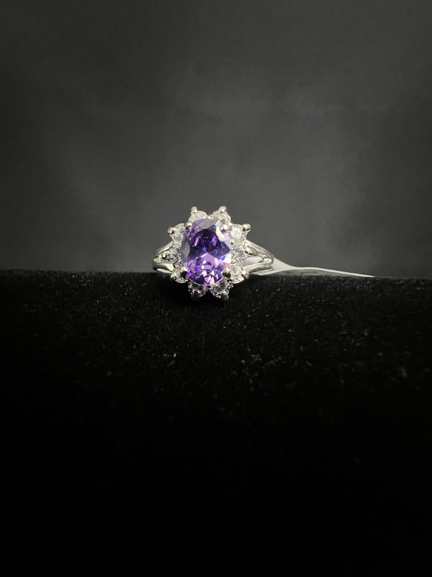 Amethyst Purple Oval Ring w/ CZ Stones.925 Sterling Silver