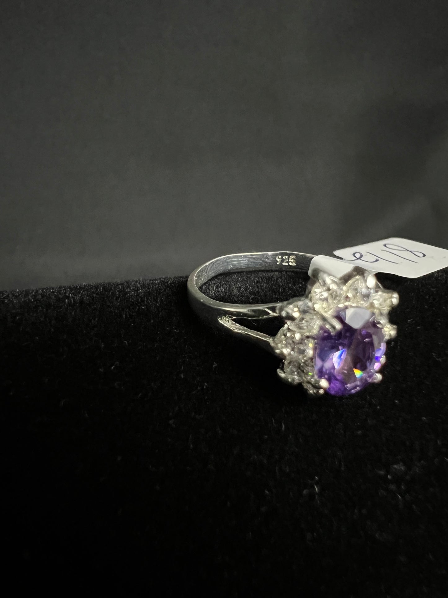 Amethyst Purple Oval Ring w/ CZ Stones.925 Sterling Silver