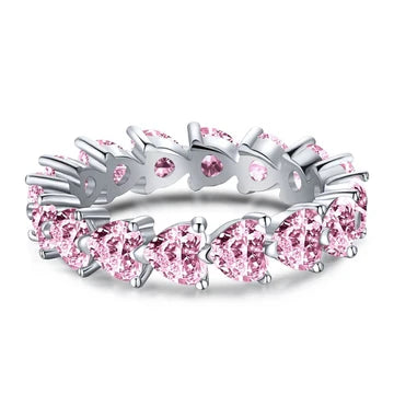 Pink Heart Band Ring 925 Sterling Silver