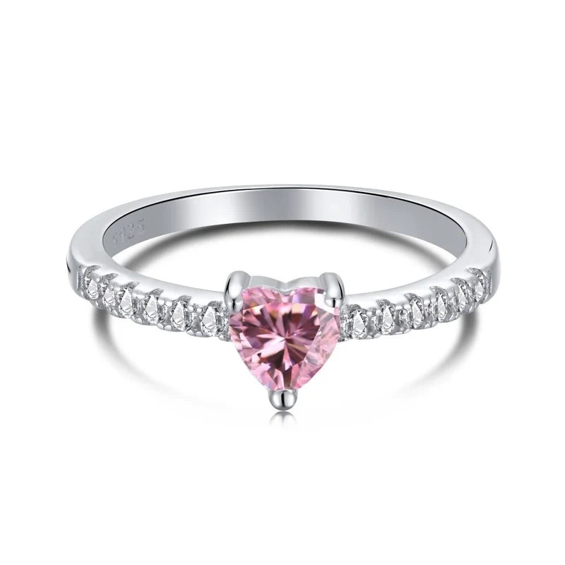 Dainty Pink Heart Ring 925 Sterling Silver
