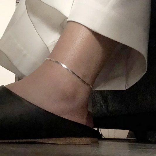 925 Sterling Silver Herringbone Anklet