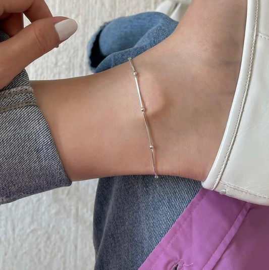 925 Sterling Silver Beaded Anklet