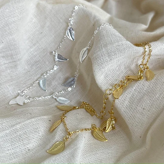 925 Sterling Silver Women Silver Leaf Anklets