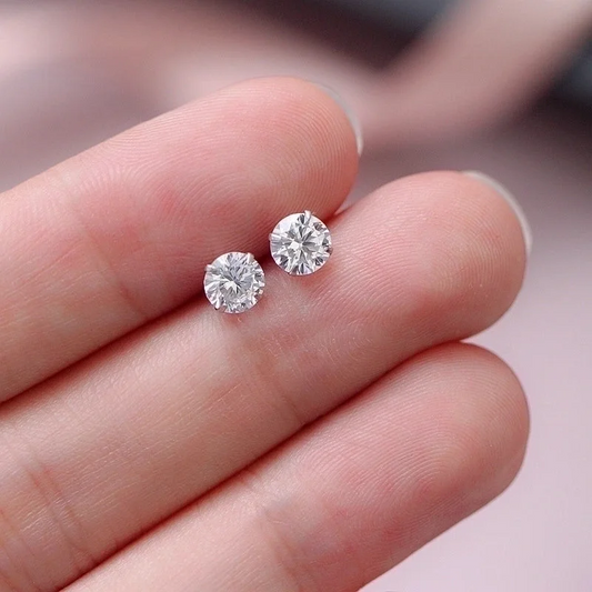 1 Pair 925 Sterling Silver Zircon Round Ear Studs – Unisex