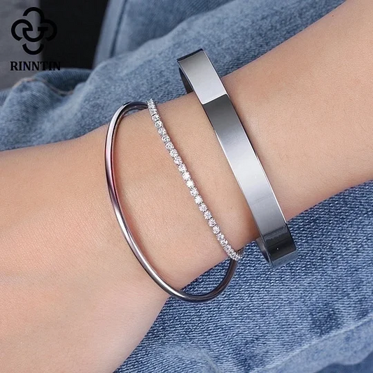 Minimalist 925 Sterling Silver Bracelet – Zircon Inlay for Women