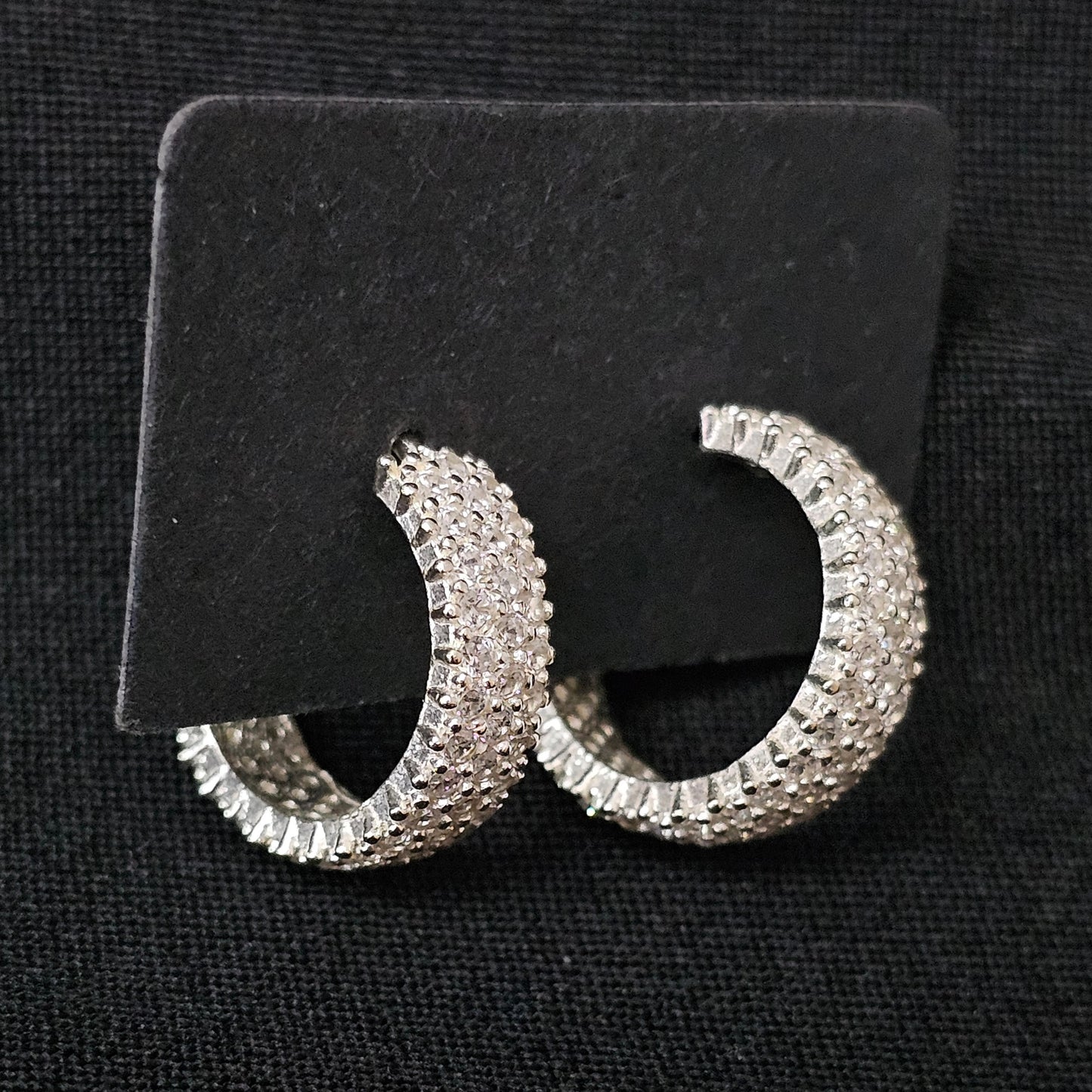CZ Encrusted Hoop Earrings 925 Sterling Silver