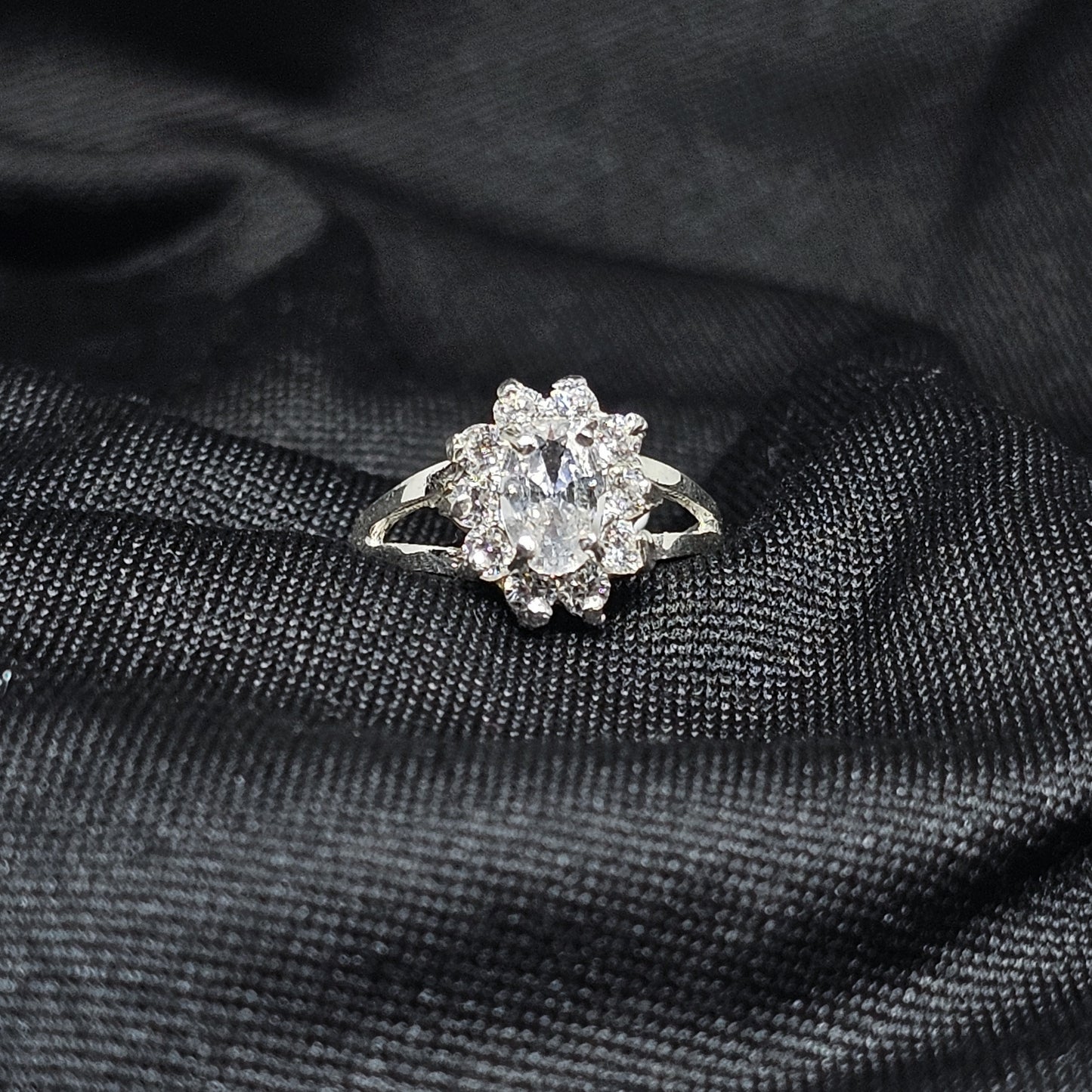 White Oval Stone Ring CZ Halo 925 Sterling Silver